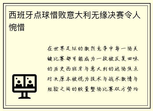 西班牙点球惜败意大利无缘决赛令人惋惜